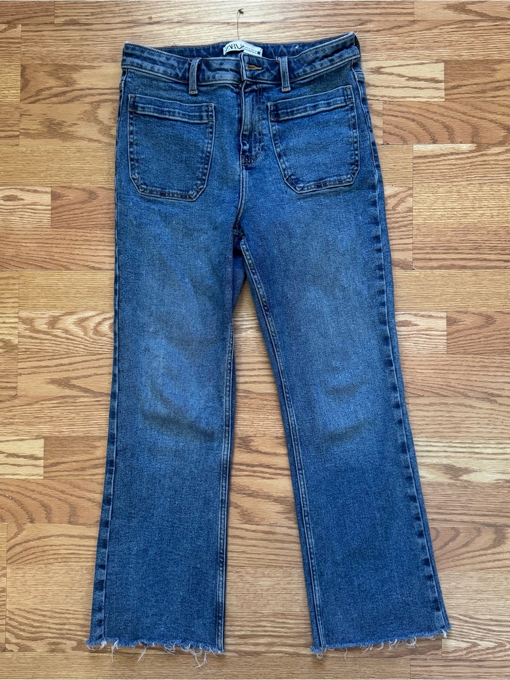 Zara Dark Blue Wide Leg Jeans with Raw Hem